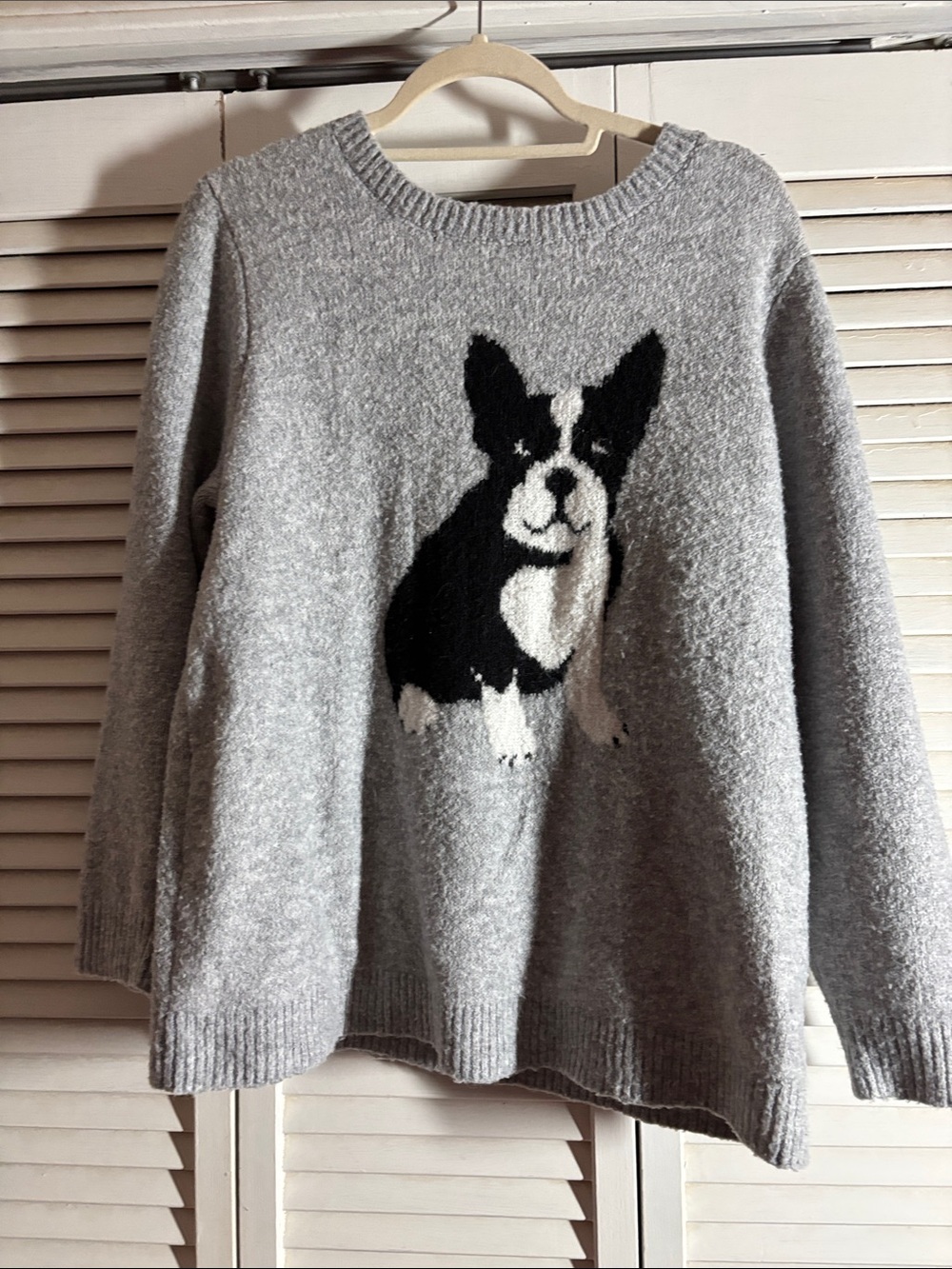 Grey Dog Sweater with Black & White Corgi Motif - Cozy Knit